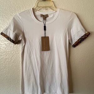 Burberry White T-Shirt with Tan Accents